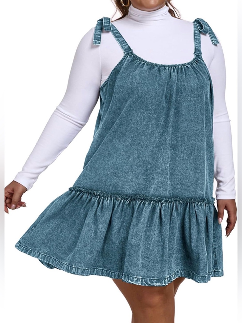 Denim Dress for Women Tie Shoulder Sleeveless Denim Mini Dress Casual Flowy - Picture 2 of 11
